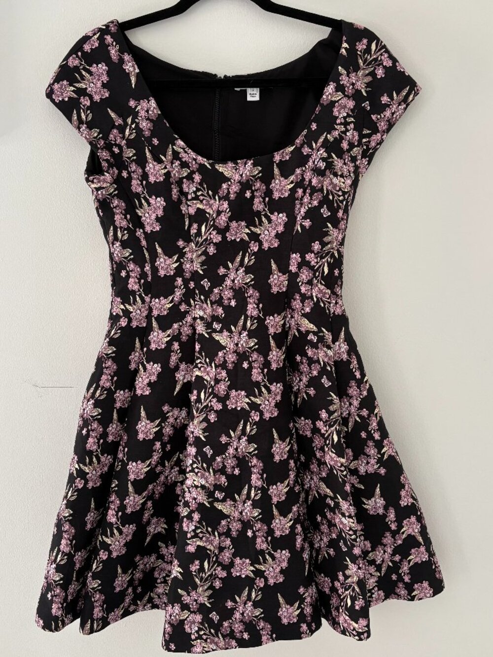 ZAC Zac Posen "Wildflower" Jacquard Cocktail Fit and Flare Dress - Black Floral